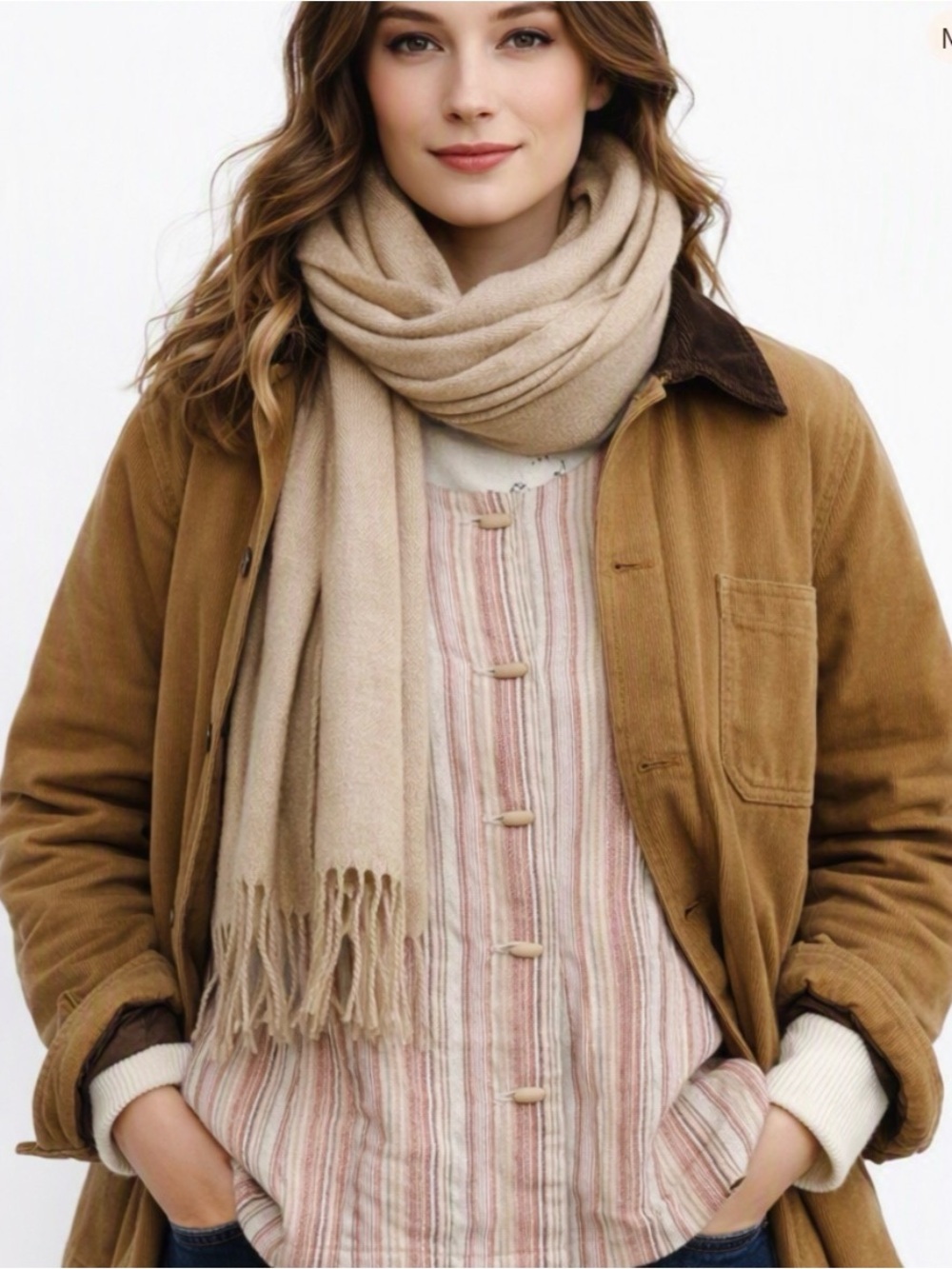 JM Collection Linen Button‑Front Blouse | Women’s 14 Striped Cottagecore Coastal